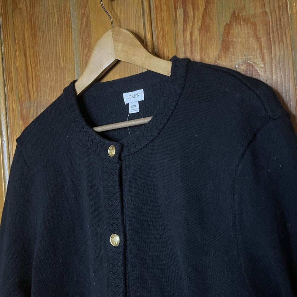 J.Crew Navy Blue Cotton Blend Cardigan Sweater Gold Crest Buttons XXL - Picture 8 of 9